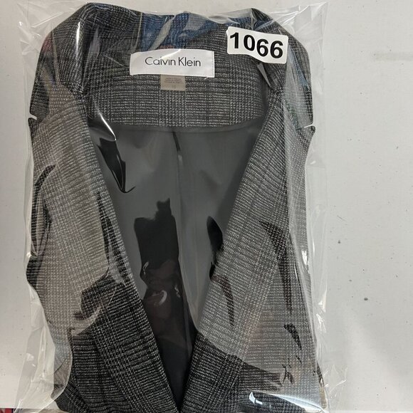 Calvin Klein Womens 10 Gray Houndstooth Windowpane Plaid Blazer Preppy Academia - Picture 15 of 15